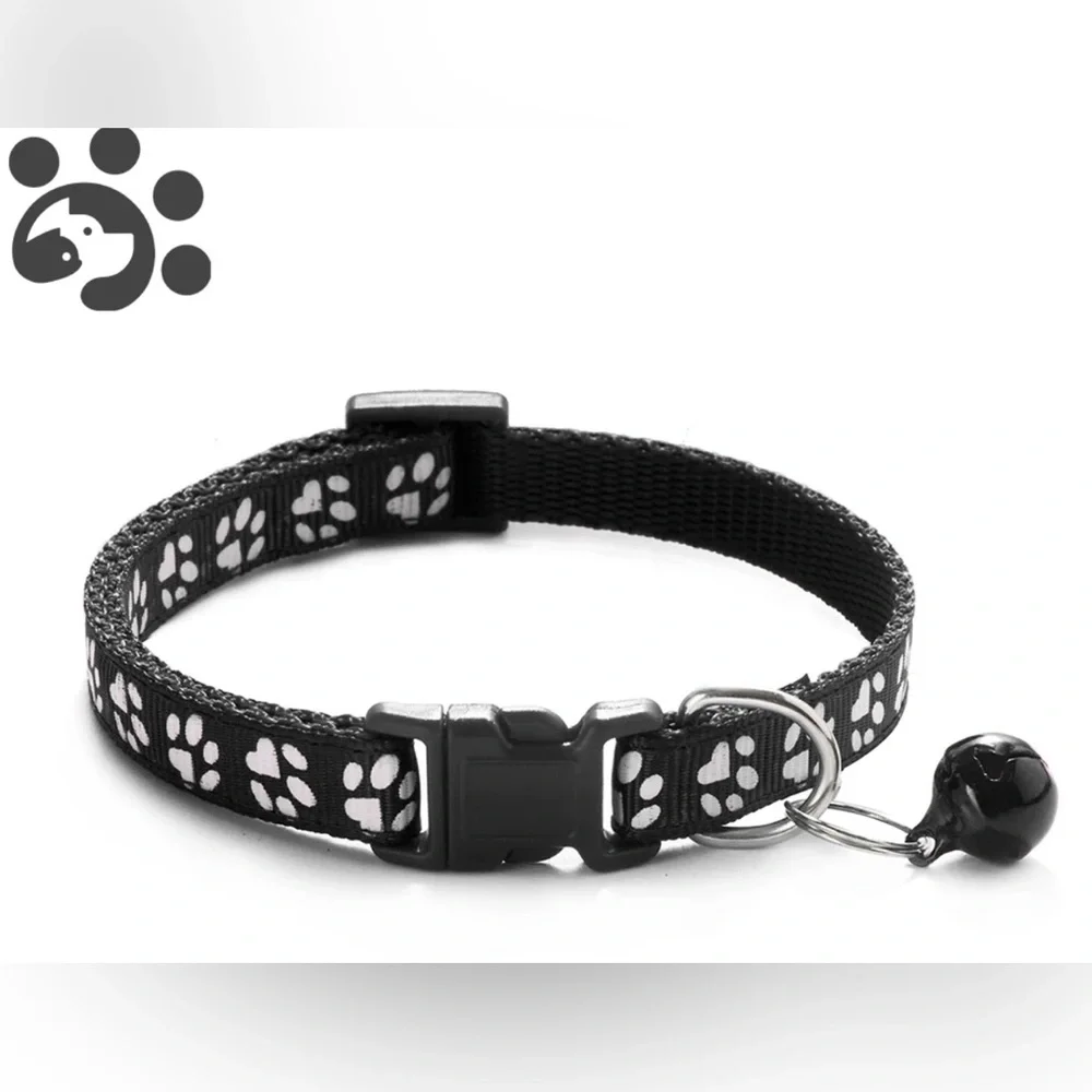 Cat Dog Collar with Bell Adjustable Buckle Basic Collar Durable Nylon Collars